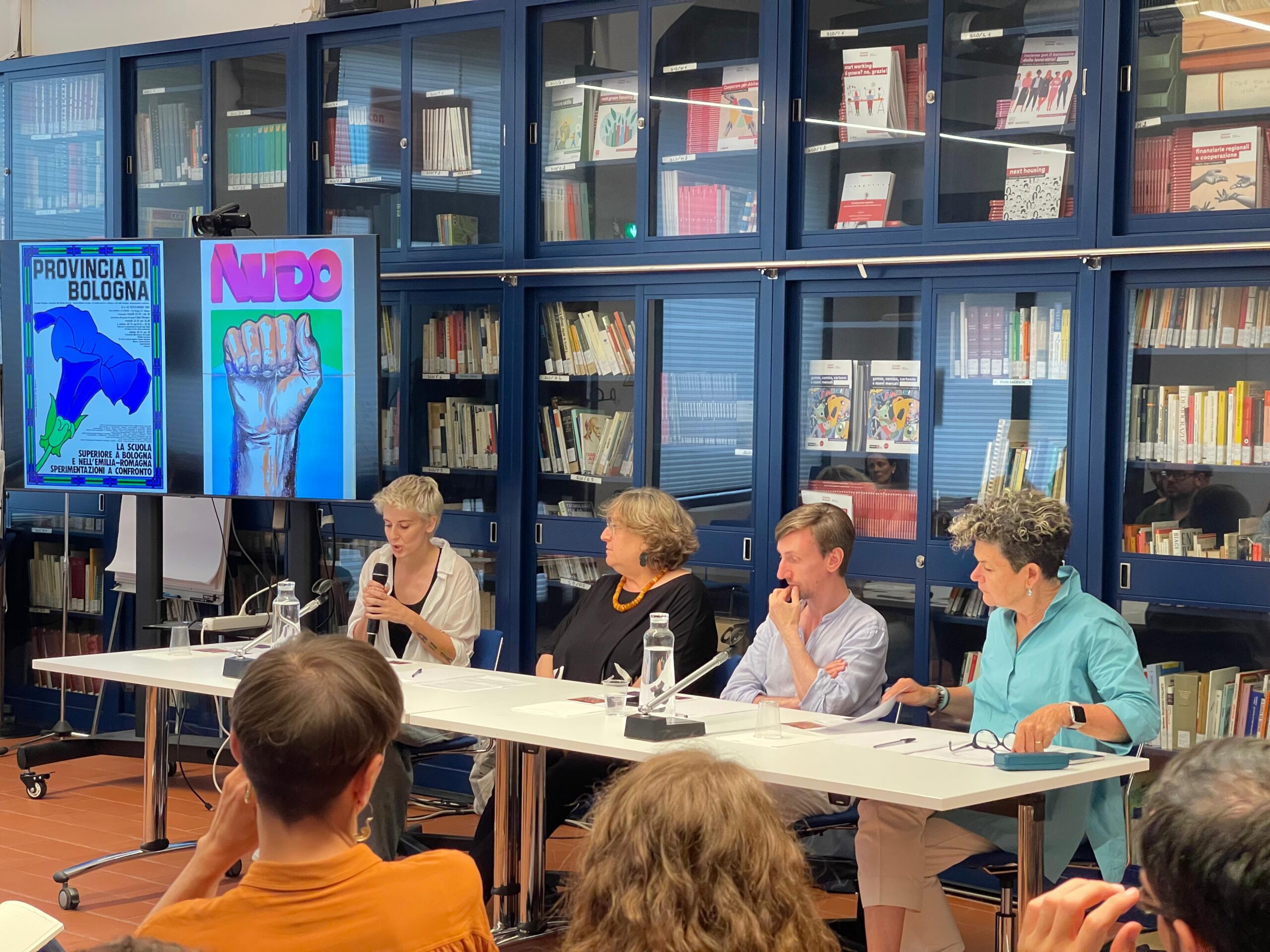 foto incontro su diritto d'autore e intelligenza artificiale fondazione gramsci bologna giugno 2025, con francesco D'Isa, Simona Granelli, Chiara Moresco, Giusella Finocchiaro