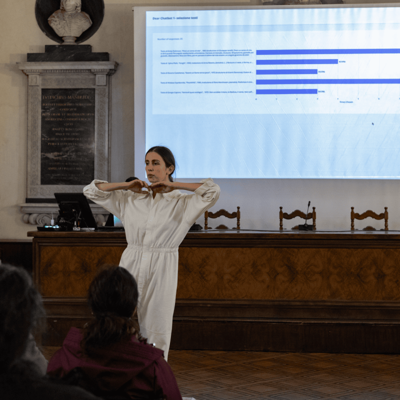 Dear Chatbot by Silvia Galletti. Prompting the Real Grand Opening, November 14, 2025, Museo di Palazzo Poggi, Bologna. Photo by Eleonora Rossi _ Sineglossa(11)