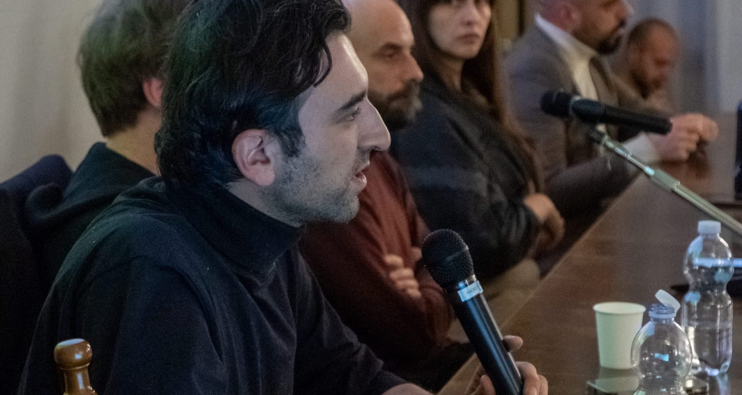 Talk with the artists (Ciston, Pugliese, Galle, Yurenev), during Prompting the Real exhibition, November 15, 2025, Museo di Palazzo Poggi, Bologna. Photo by Giacomo Cappella _ Sineglossa (1)