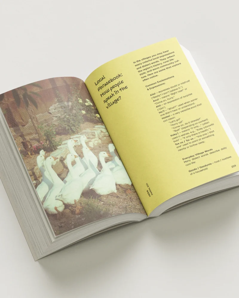 Interior spread of "Bakota: A Portal to Ukraine", a travel guide inspired by Nonturismo